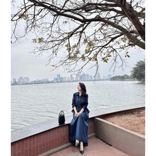 Set đồ nữ áo sơ mi cách điệu phối chân váy chữ A dáng dài, Set đồ nữ áo sơ mi chiết eo bèo nhún mix chân váy,thanh lịch.