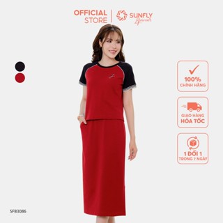 Set đồ nữ interlock 2 da SUNFLY áo cộc chân váy SFB3086 trẻ trung, thanh lịch