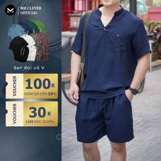Đồ bộ nam cổ V MK CLEVER chất vải đũi mây nhẹ mát, thấm hút tốt, co giãn, thoải mái, đồ bộ nam lên dáng đẹp