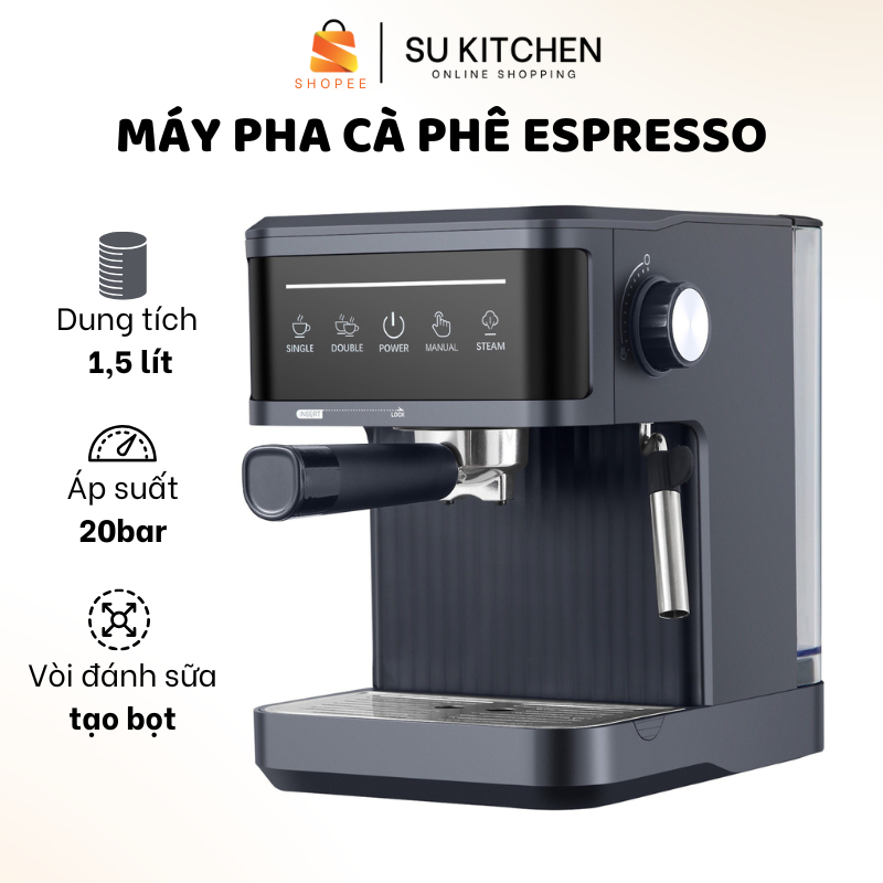 (TẶNG TAY XAY) Máy Pha Cà Phê Espresso Tự Động Tạo Bọt Sữa Cho Gia Đình Văn Phòng Công Sở, Máy Pha Coffee Mini 20 Bar