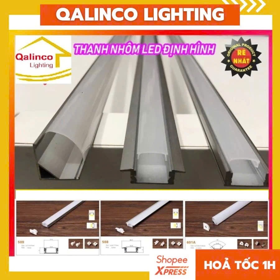 Đèn led thanh nhôm 508, 509, 601, thanh nhôm định hình gắn led dán 12v, nhôm chưa bao gồm phụ kiện