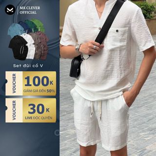 Đồ bộ nam chất đũi cổ V MK CLEVER nhẹ mát, thấm hút tốt, co giãn, đồ bộ nam thoải mái phù hợp mọi dịp