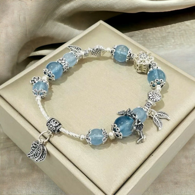 Vòng Tay Ngọc Lam Aquamarine Mix Charm Bạc Thái 925 Nhiều Mẫu Thời Trang, Xinh Xắn - Ngọc Trai Trường Thịnh