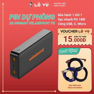 Pin dự phòng sạc nhanh 20.000mAh Velasboost F2, sạc nhanh 18W, sạc dự phòng