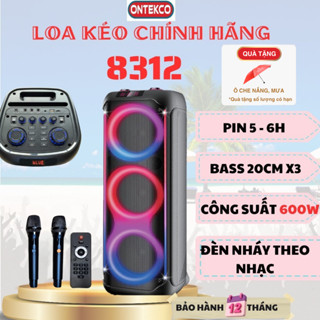 Loa kéo karaoke Partybox ONTEKCO 8312 , Bass 20 tặng kèm 2 micro UhF không dây chính hãng