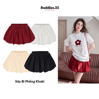 BUDDIES | Váy bí phồng ngắn chất khaki