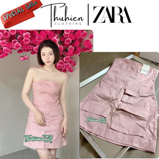 (Chính hãng size S)Váy mini ZARA 4432/331/687 kiểu quây màu hồng nude vải GABARDINE(kèm ảnh thật)