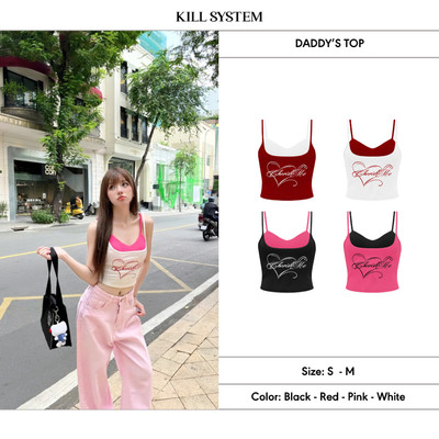 Áo hai dây ôm body Daddy's hình in chữ sắc nét- Killsystem