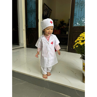 Áo Bác Sĩ Y Tá có mũ nón đội đầu, ống nghe Bác Sĩ riêng cho bé trai bé gái từ 7-20kg