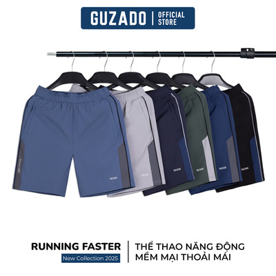Quần Short Nam GUZADO Cao Cấp, Cạp Chun Dày Dặn Vải Gió Mềm Mại, Co Giãn Vận Động Thoải Mái GSR08-GASR25S008