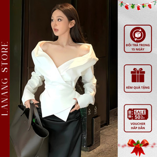 Áo sơ mi công sở nữ LaNang dáng ôm tay dài kiểu trễ vai A68