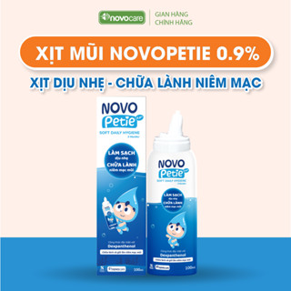 Xịt mũi nước muối sinh lý Novocare Novopetie 0,9% rửa mũi hàng ngày, dưỡng ẩm, bảo vệ mũi, giảm sổ mũi,ngạt mũi 100ml