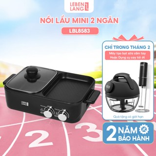 Nồi lẩu điện 2 ngăn mini Lebenlang LBL8583, bếp lẩu nướng 2in1, 1300W, 1200ml, tiện lợi - chính hãng