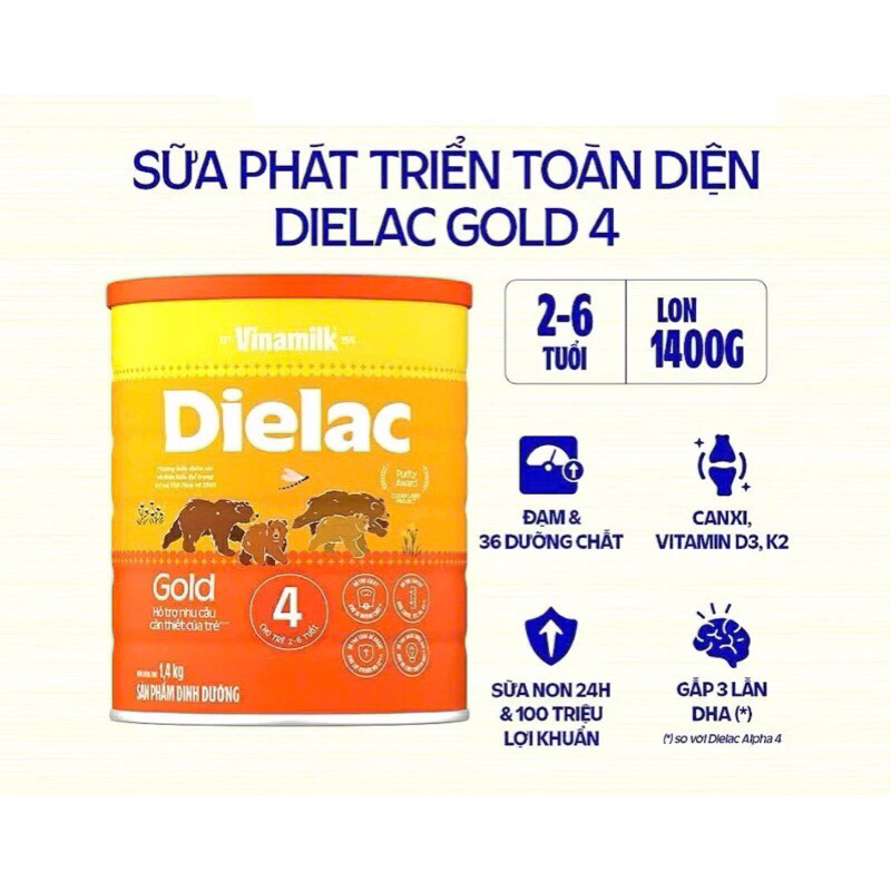 [HÀNG CHÍNH HÃNG] Sữa bột Dielac Alpha Gold 4 1400g