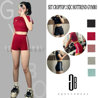 Set short đùi thể thao nữ, áo croptop ngắn cộc tay mix quần đùi 2 sọc ôm body, mặc đi chơi,tập gym, nhảy dance tiktok