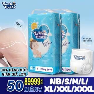 【50/100Miếng TÃ BỈM/QUẦN Tushie Treats bỉm em bé Công nghệ Nhật bản ôm sát thấm 1L hút thông thoáng NB/S/M/L/XL/XXL/XXXL
