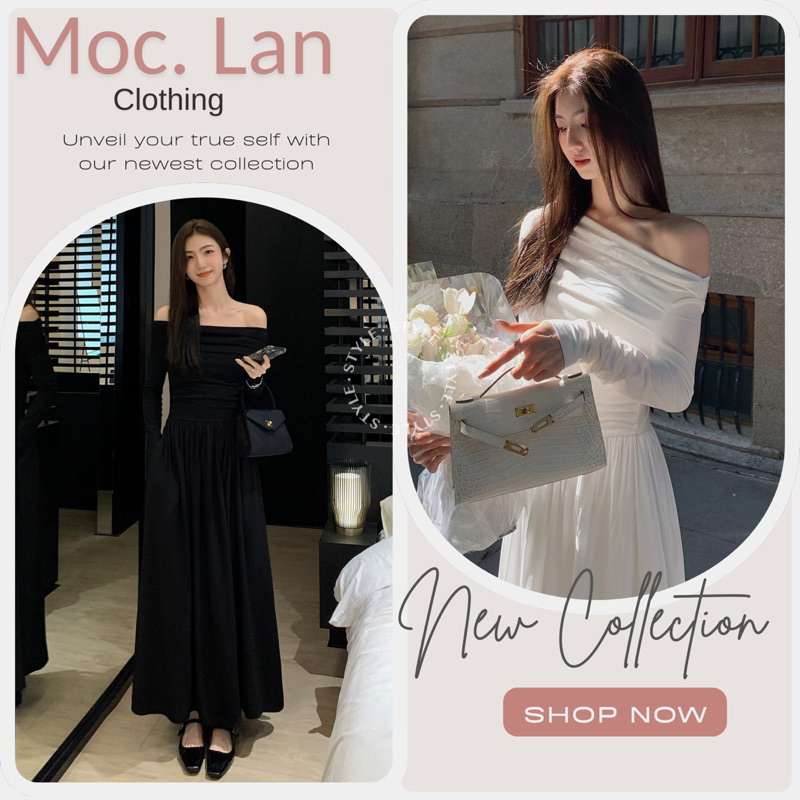 (moclanclothing -order) Váy trễ vai dáng dài nhà MULVAN CHÍNH HÃNG