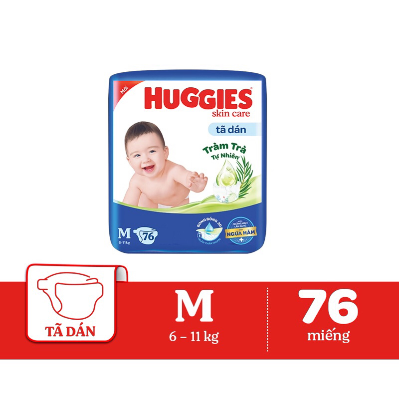 Tã dán Huggies size M76 miếng ngừa hăm, hương trà cho bé