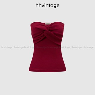  Áo ống xoắn ngực dáng dài nữ HHVINTAGE kiểu basic thun sọc co giãn Top A6 