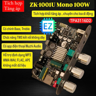 ZK-1001U Mạch khuyếch đại âm thanh Mono Bluetooth 100W TPA3116D2, tích hợp sẵn tăng áp, TWS, mặt control