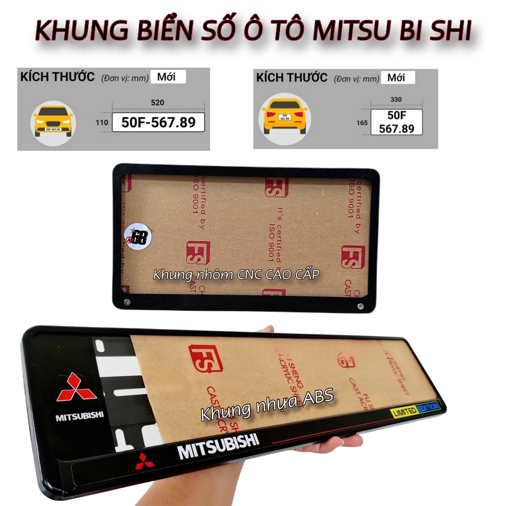 Khung Biển Số Ô Tô MItsu bishi cho biển mới cấp khung nhựa abs và nhôm CNC