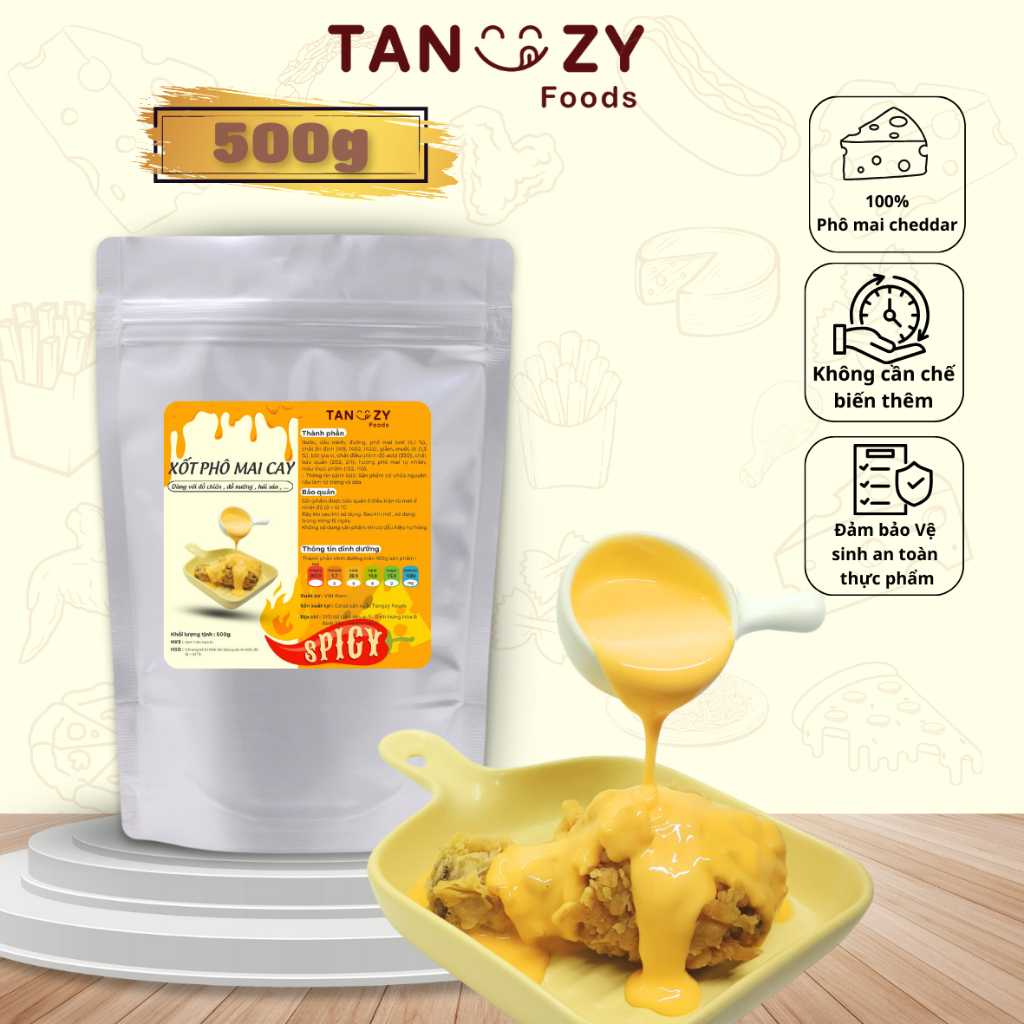 XỐT PHÔ MAI CAY Tanzy Foods 500g chấm gà rán đồ chiên , mì trộn Sốt Phô Mai Cay , hải sản , đồ nướng , BBQ