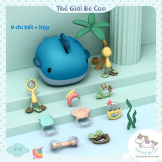 Bộ gặm nướu cho bé nhiều chi tiết, đồ chơi xúc sắc gặm nướu cho bé tặng kèm hộp cá voi