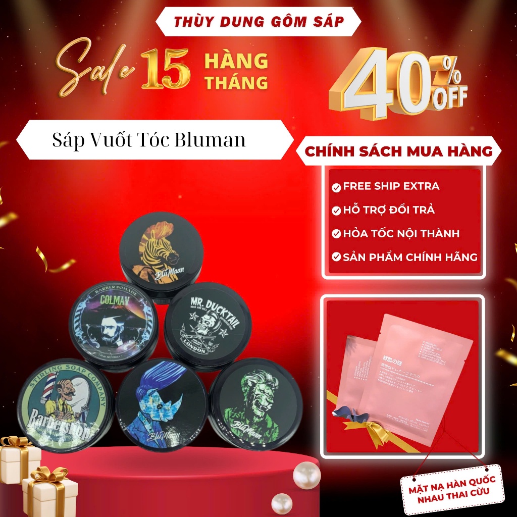 Sáp vuốt tóc Blumaan Cavalier Clay, Monarch Matte Paste, Hybrid Cream, Styling Meraki Wax vuốt tóc Bluman Original Thú