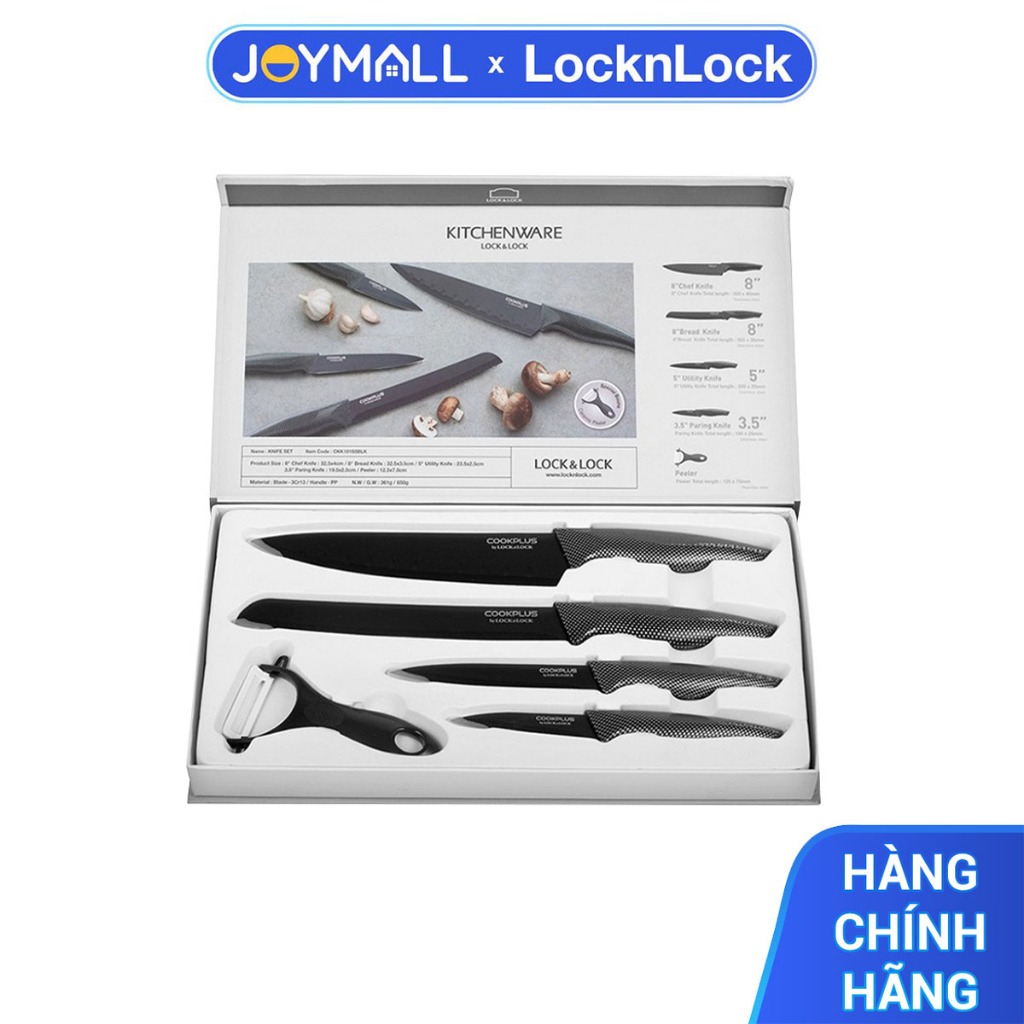 Bộ Dao Nhà Bếp 5 Món LocknLock COOKPLUS CKK101S5BLK, Hàng Chính Hãng, Có Hộp Sang Trọng - JoyMall
