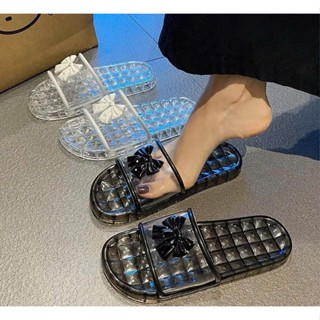  Dép Nhựa Trong Suốt Kèm Nơ Đế Mềm Chống Trơn Đi Trong Nhà Đi Chơi 