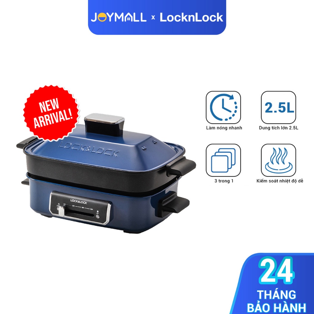 Nồi Điện Đa Năng LocknLock EJG556 2.5L, Hàng Chính Hãng, Kết Hợp Nấu, Hấp, Nướng 3 trong 1 - JoyMall