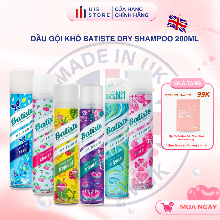 Dầu Gội Khô Batiste Hết Ngứa, Hết Bết Dính Tóc Bồng Bềnh Tức Thì, Dầu Gội Khô Batiste UK Date 2027 U