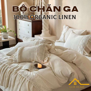 Bộ chăn ga linen Genji Decor phối viền bèo cao cấp