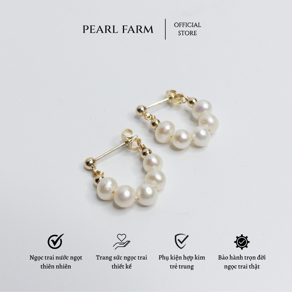 Bông Tai Ngọc Trai Nước Ngọt 5 Viên Dáng Vòng Tai Pearl Farm