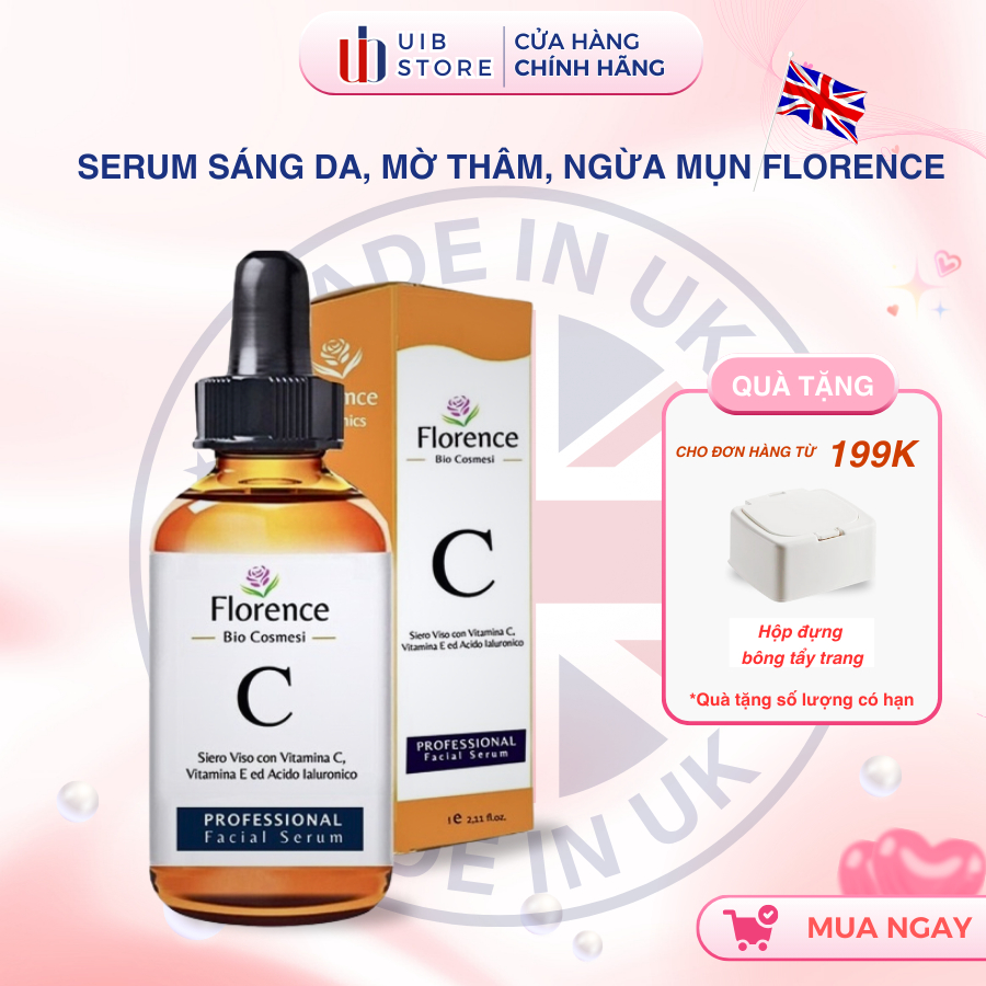 Serum Florence hỗ trợ làm trắng, tái tạo da giảm thâm mụn đốm nâu, cấp ẩm cho da chiết xuất vitamin C,E 30ml (Hàng Ý)