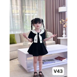 Set Đen Cổ Thuỷ Thủ Trắng Thêu Nơ Nhỏ Điệu Đà cho bé gái