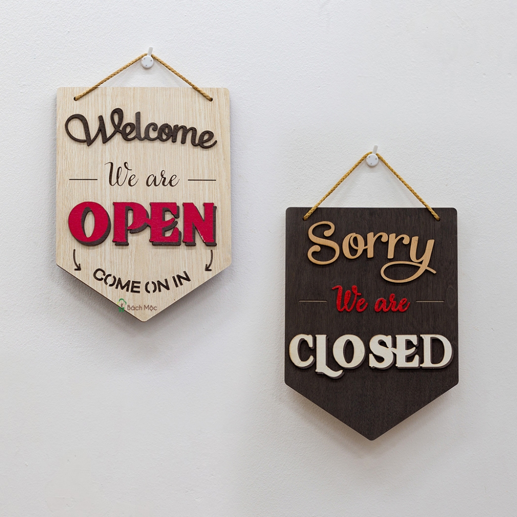 Bảng gỗ Open Close vát 2 mặt