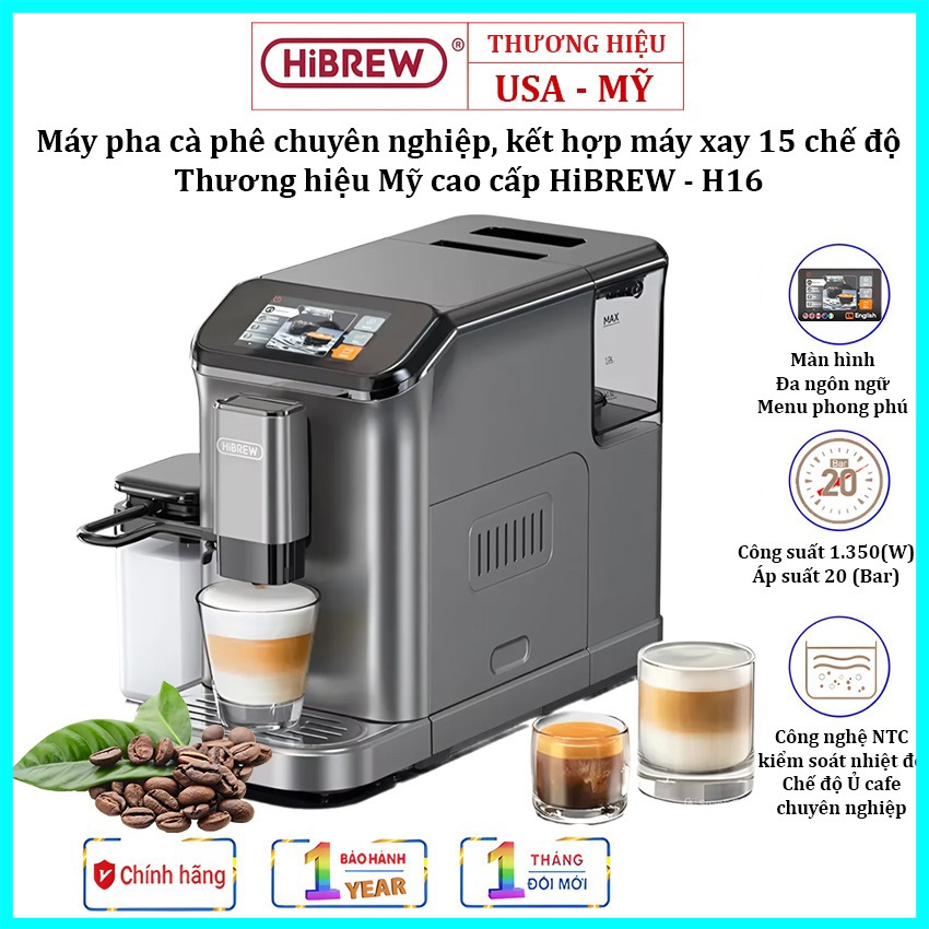 Máy Pha Cà Phê Epresso Tự Động HiBREW Mỹ H16, Pha 6 Loại Đồ Uống, 20 Bar, 30 tách/giờ - CHÍNH HÃNG