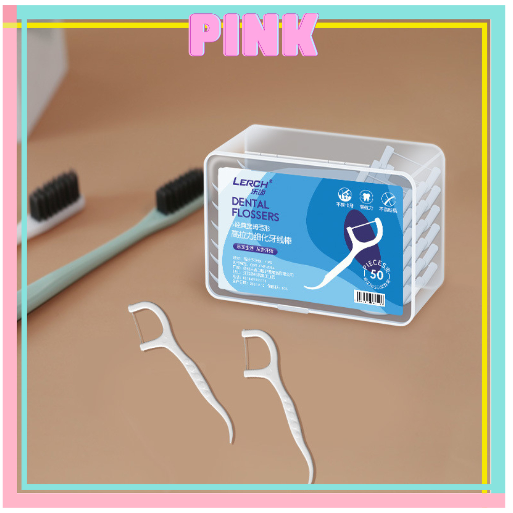 Hộp 50 Chiếc Tăm Chỉ Nha Khoa Dental Flossers PINKWISH