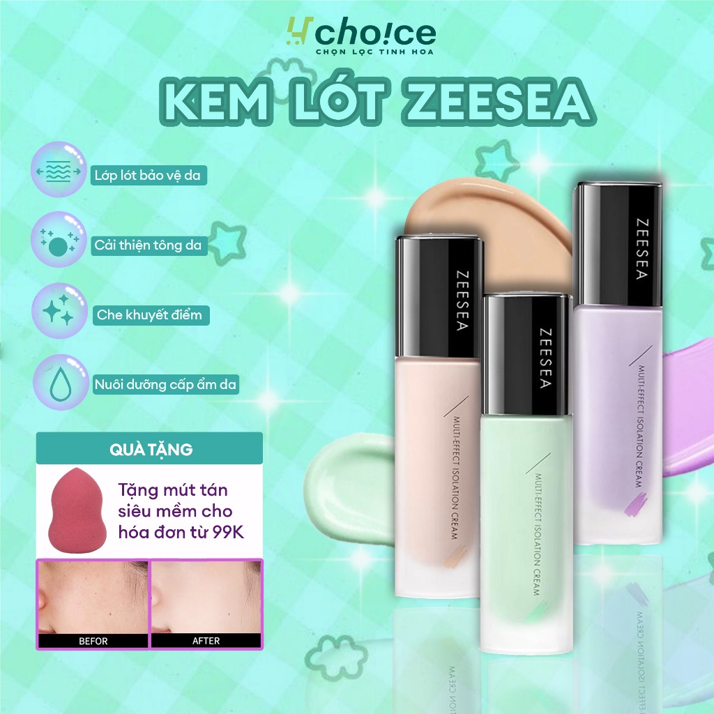 Kem lót Zeesea trang điểm kiềm dầu, nâng tông, che khuyết điểm, Lâu Trôi, Phù Hợp Mọi Loại Da.