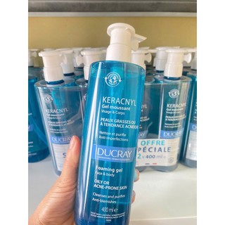 Gel rửa mặt cho da Dầu mụn Ducray Keracnyl Gel Mousssant (bill Pháp)