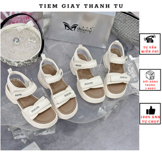 Sandal nữ quai dán đế bánh mỳ cao su non độn đế 5cm hàng QC fullbox (fom chuẩn)
