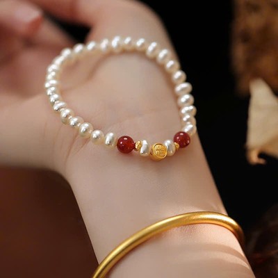 Vòng Tay Ngọc Trai 6ly Mix Đá Mã Não Đỏ Tinh Tế - Ngọc Trai Trường Thịnh