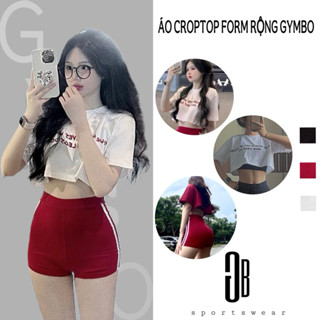  Áo croptop nữ cao cấp ngắn tay GYMBO form rộng freesize in chữ tập gym yoga aerobic 