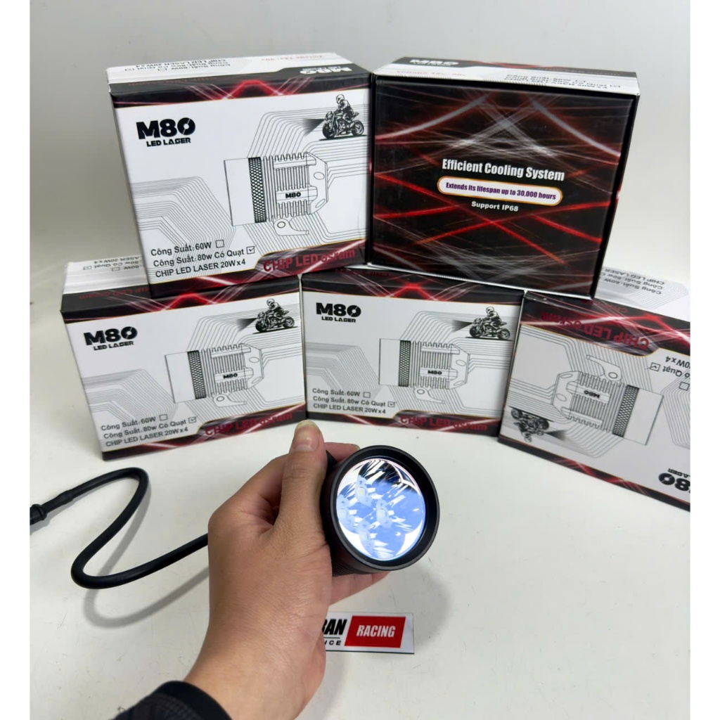 Đèn Trợ Sáng M80 CHIP OSRAM - 12V - 30V 80W Hàng Cao Cấp Chiếu Xa, Ánh sáng trắng, có quạt tản Chống