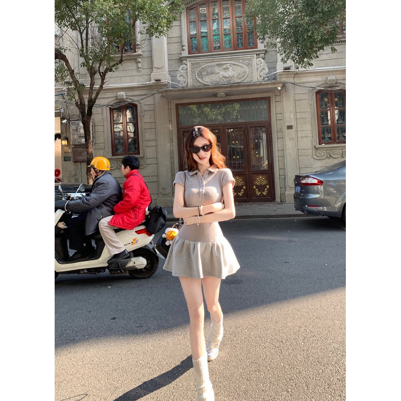 Đầm polo nữ tay ngắn phối tùng xoè nhún TABISHOP Váy body thiết kế trẻ chung đi học đi chơi(60) | BigBuy360 - bigbuy360.vn