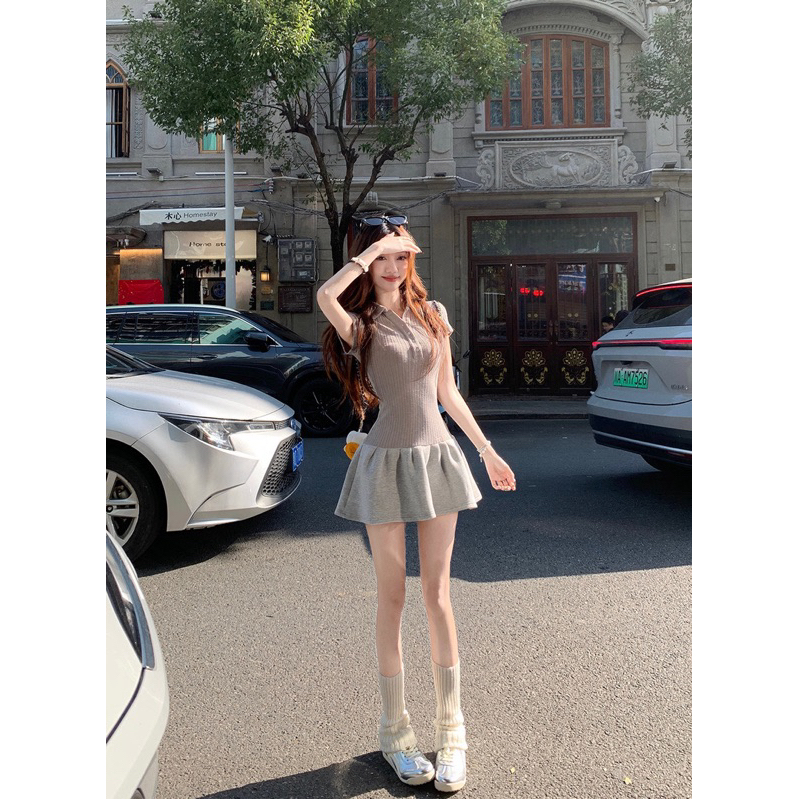 Đầm polo nữ tay ngắn phối tùng xoè nhún TABISHOP Váy body thiết kế trẻ chung đi học đi chơi(60) | BigBuy360 - bigbuy360.vn