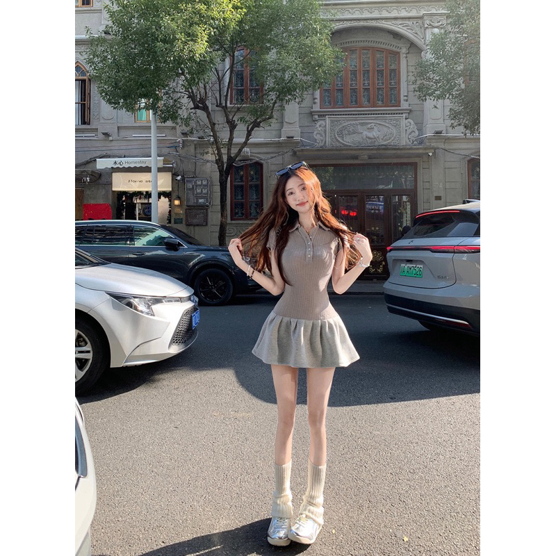 Đầm polo nữ tay ngắn phối tùng xoè nhún TABISHOP Váy body thiết kế trẻ chung đi học đi chơi(60) | BigBuy360 - bigbuy360.vn