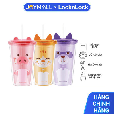Ly Nhựa 2 Lớp LocknLock Double Wall HAP511 HAP512 520ml, Hàng Chính Hãng, Kèm Ống Hút - JoyMall