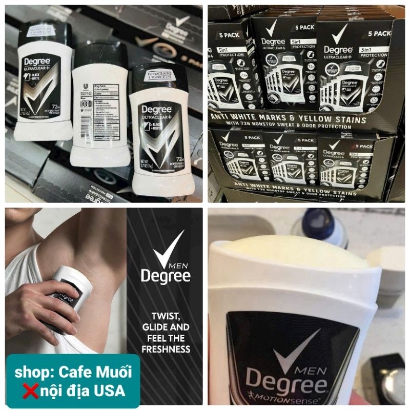 SÁP LĂN KHỬ MÙI 72H Degree Motionsense ultra clear black + white antiperspirant deodorant 76g